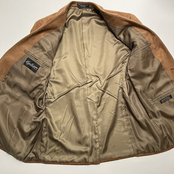 Egon Von Furstenburg Vegan Suede Camel Men’s Sport Coat Blazer Tan Brown Sz 40 S - Picture 11 of 13